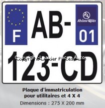Plaque d'Immatriculation 4X4 en Plexiglass avec logo Régional pour Voiture 275 X 200 mm. Livré avec jeu de Rivets Blancs