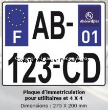 Plaque d'Immatriculation Utilitaire en Plexiglass avec logo Régional pour Voiture 275 X 200 mm. Livré avec jeu de Rivets Blancs