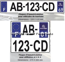 Plaques d'Immatriculation Avant et Arrière pour 4X4 en Plexiglass avec logo Régional  520 X 110 et 275 X 200 mm. Livré avec jeu de Rivets Blancs